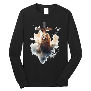 Yeshua Lion Of Judah Christian Faith Gift Christian Cross Design Long Sleeve Shirt