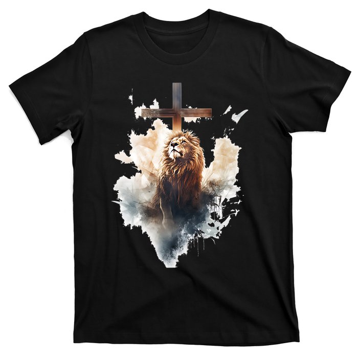 Yeshua Lion Of Judah Christian Faith Gift Christian Cross Design T-Shirt