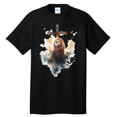 Yeshua Lion Of Judah Christian Faith Gift Christian Cross Design Tall T-Shirt