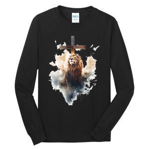 Yeshua Lion Of Judah Christian Faith Gift Christian Cross Design Tall Long Sleeve T-Shirt