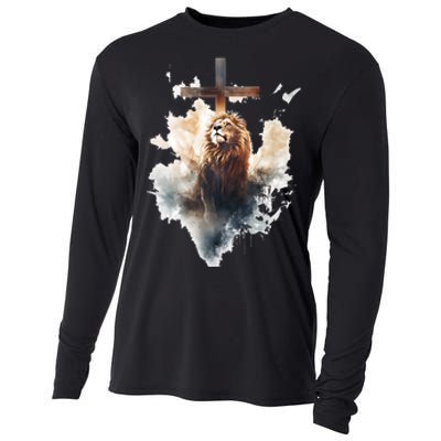 Yeshua Lion Of Judah Christian Faith Gift Christian Cross Design Cooling Performance Long Sleeve Crew