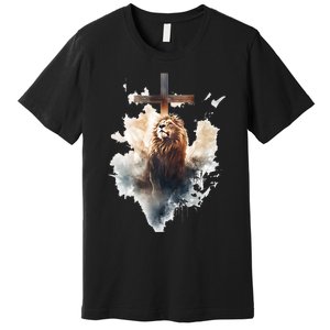 Yeshua Lion Of Judah Christian Faith Gift Christian Cross Design Premium T-Shirt