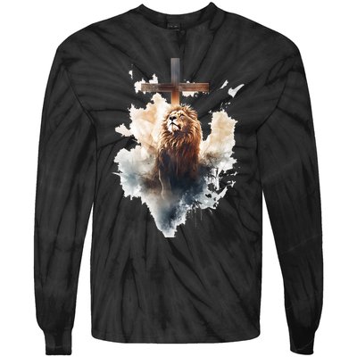 Yeshua Lion Of Judah Christian Faith Gift Christian Cross Design Tie-Dye Long Sleeve Shirt