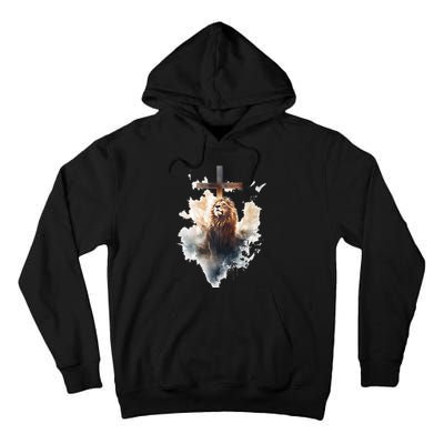 Yeshua Lion Of Judah Christian Faith Gift Christian Cross Design Tall Hoodie