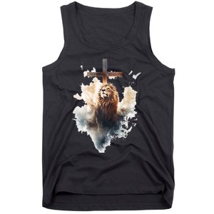 Yeshua Lion Of Judah Christian Faith Gift Christian Cross Design Tank Top