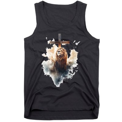 Yeshua Lion Of Judah Christian Faith Gift Christian Cross Design Tank Top