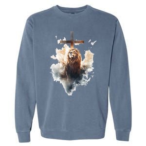 Yeshua Lion Of Judah Christian Faith Gift Christian Cross Design Garment-Dyed Sweatshirt