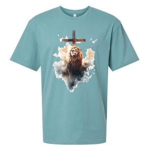 Yeshua Lion Of Judah Christian Faith Gift Christian Cross Design Sueded Cloud Jersey T-Shirt