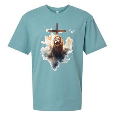 Yeshua Lion Of Judah Christian Faith Gift Christian Cross Design Sueded Cloud Jersey T-Shirt