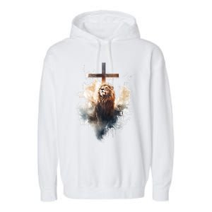 Yeshua Lion Of Judah Christian Faith Gift Christian Cross Design Garment-Dyed Fleece Hoodie