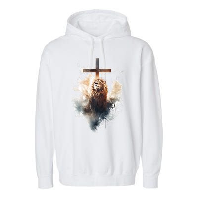 Yeshua Lion Of Judah Christian Faith Gift Christian Cross Design Garment-Dyed Fleece Hoodie