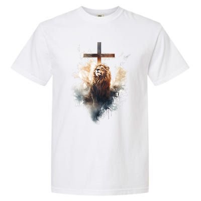 Yeshua Lion Of Judah Christian Faith Gift Christian Cross Design Garment-Dyed Heavyweight T-Shirt