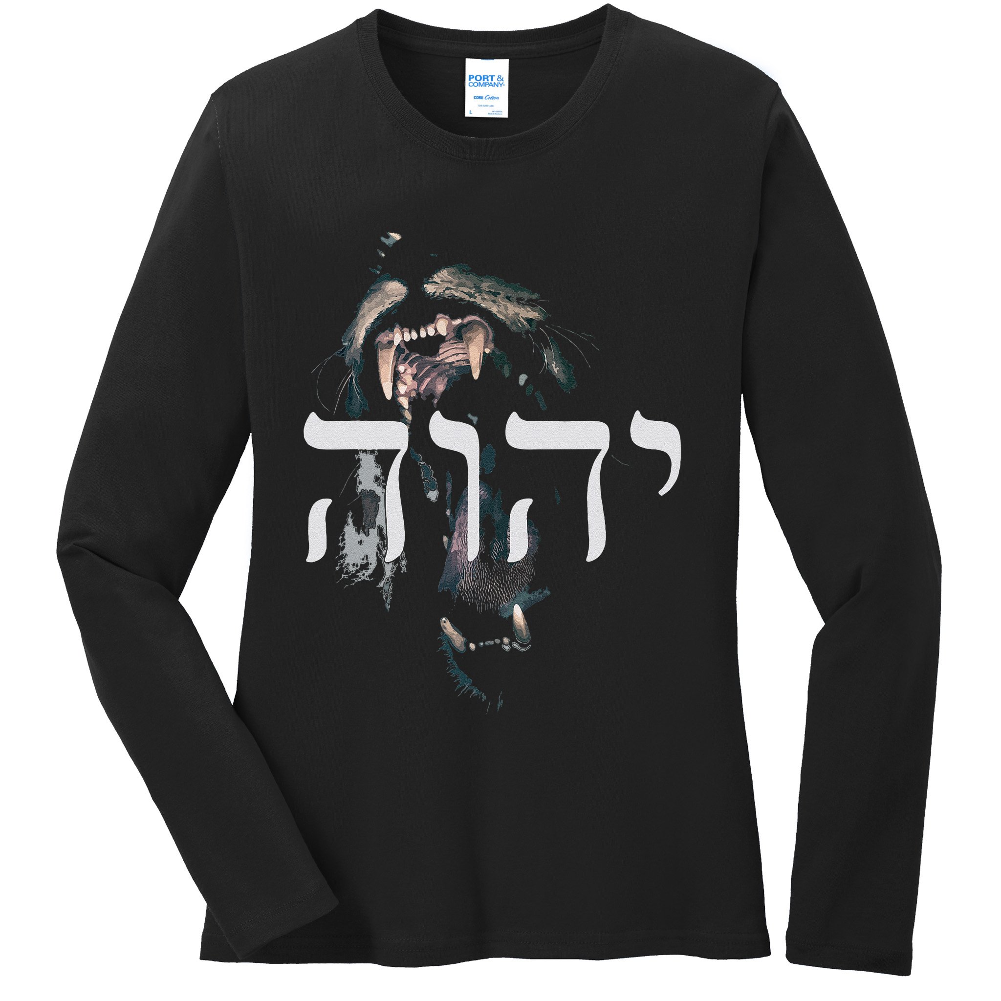 Yhwh Lion Of Judah Yahweh In Hebrew Ladies Long Sleeve Shirt