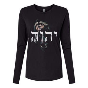 YHWH Lion of Judah - Yahweh in Hebrew Womens Cotton Relaxed Long Sleeve T-Shirt