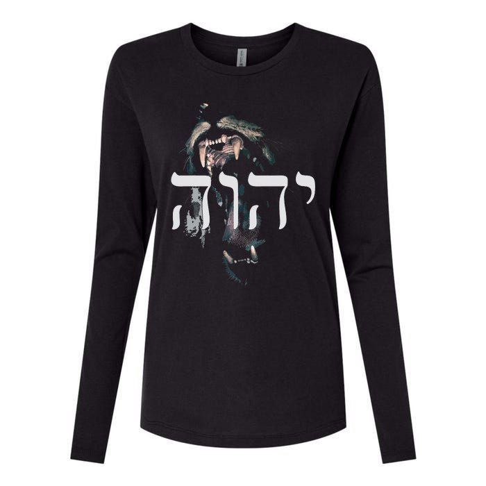 YHWH Lion of Judah - Yahweh in Hebrew Womens Cotton Relaxed Long Sleeve T-Shirt