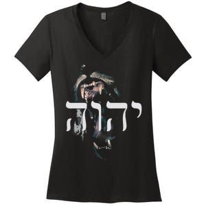 YHWH Lion of Judah - Yahweh in Hebrew Women's V-Neck T-Shirt