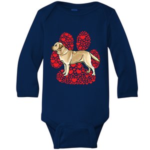 Yellow Labrador Retriever Valentines Day Dog Love Paw Gift Baby Long Sleeve Bodysuit