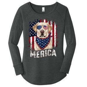 Yellow Labrador Retriever 4th Of July Merica Usa Flag Lab Women's Perfect Tri Tunic Long Sleeve Shirt