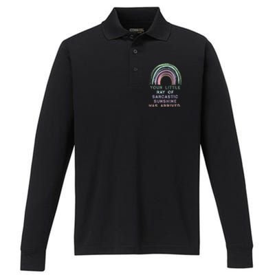 Your Little Ray Of Sarcastic Sunshine Has Arrived Rainbow Performance Long Sleeve Polo