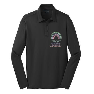 Your Little Ray Of Sarcastic Sunshine Has Arrived Rainbow Silk Touch Performance Long Sleeve Polo