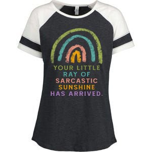 Your Little Ray Of Sarcastic Sunshine Has Arrived Rainbow Funny Enza Ladies Jersey Colorblock Tee