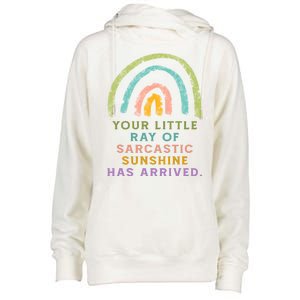 Your Little Ray Of Sarcastic Sunshine Has Arrived Rainbow Funny Womens Funnel Neck Pullover Hood