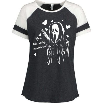 You Like Scary Movies Too Enza Ladies Jersey Colorblock Tee