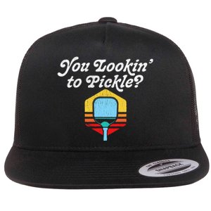 You Lookin To Pickle Pickleball Retro 80s Flat Bill Trucker Hat