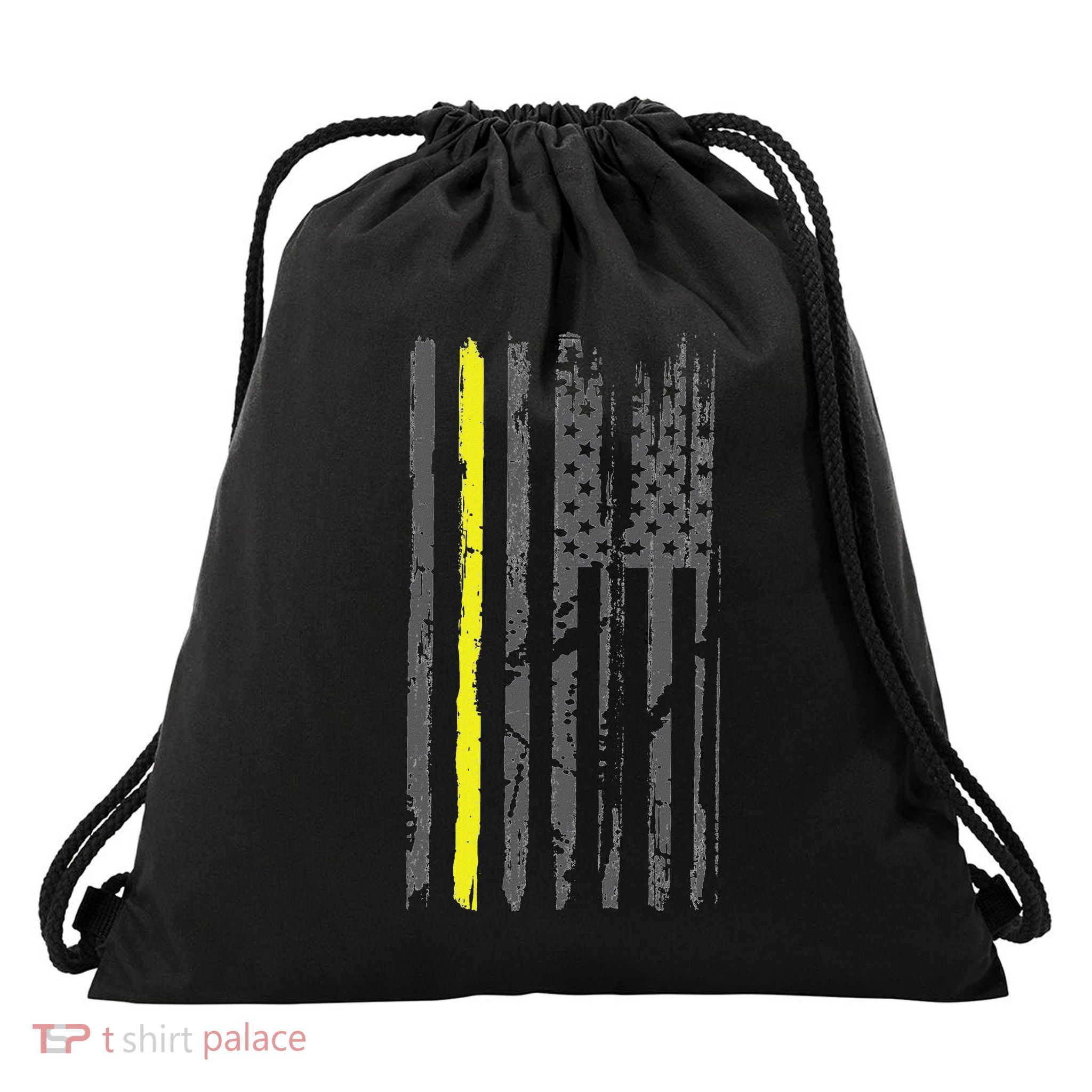 Yellow Line Towing American Flag Tow Truck Driver Drawstring Bag