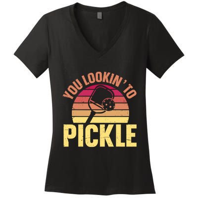 You Lookin To Pickle Funny Pickleball Lovers Women's V-Neck T-Shirt