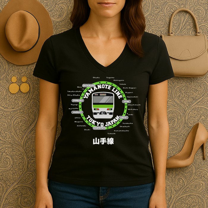 Yamanote Line Tokyo Commuter Loop Line Women's V-Neck T-Shirt