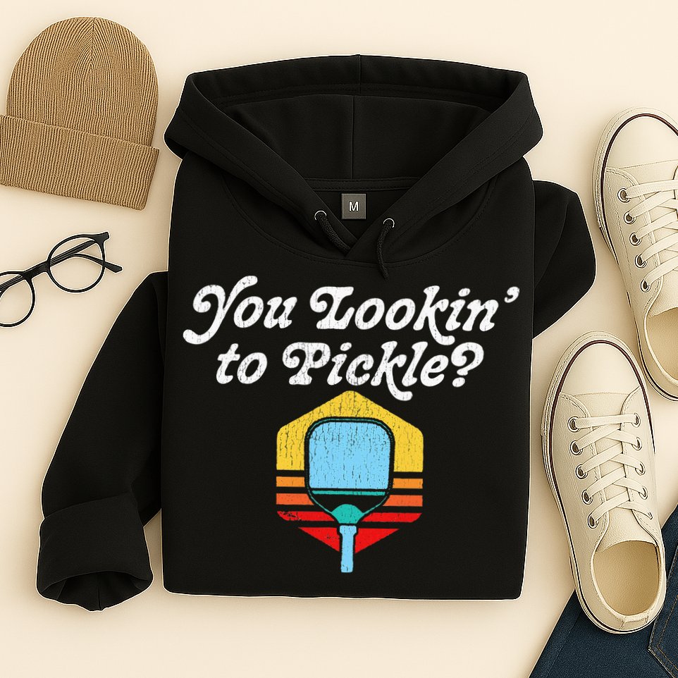 You Lookin To Pickle Pickleball Retro 80s Hoodie