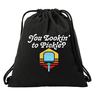 You Lookin To Pickle Pickleball Retro 80s Drawstring Bag