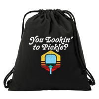 You Lookin To Pickle Pickleball Retro 80s Drawstring Bag