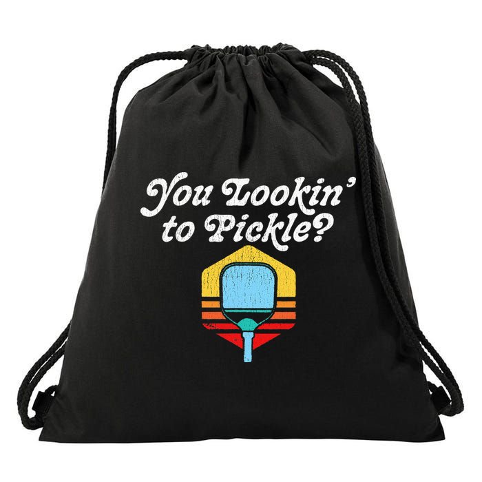 You Lookin To Pickle Pickleball Retro 80s Drawstring Bag