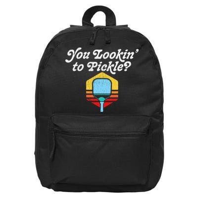 You Lookin To Pickle Pickleball Retro 80s 16 in Basic Backpack