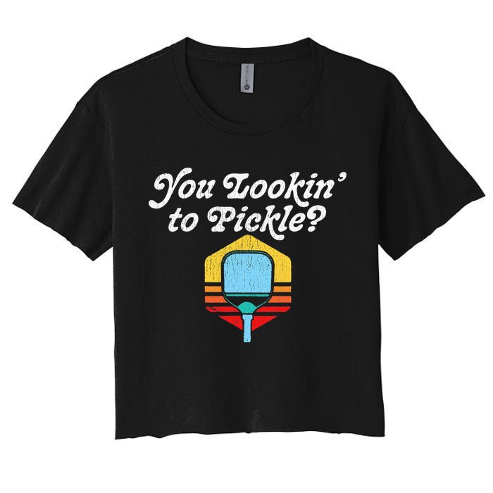 You Lookin To Pickle Pickleball Retro 80s Women's Crop Top Tee