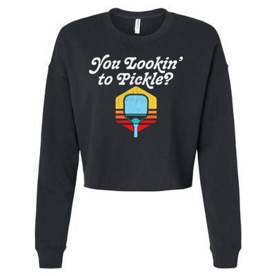 You Lookin To Pickle Pickleball Retro 80s Cropped Pullover Crew