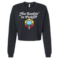 You Lookin To Pickle Pickleball Retro 80s Cropped Pullover Crew