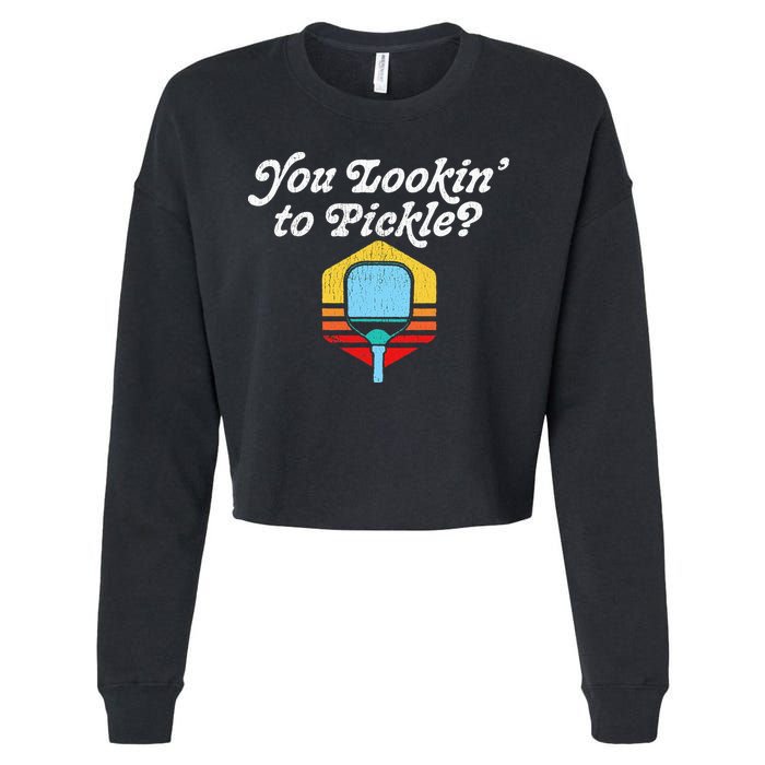 You Lookin To Pickle Pickleball Retro 80s Cropped Pullover Crew