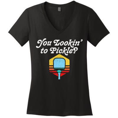 You Lookin To Pickle Pickleball Retro 80s Women's V-Neck T-Shirt