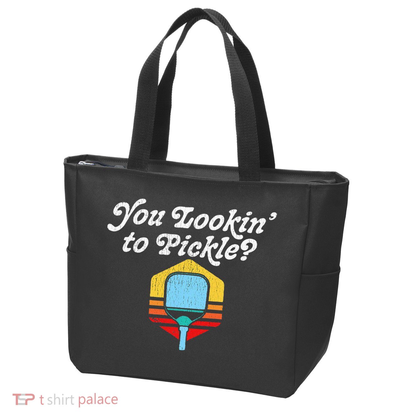 You Lookin To Pickle Pickleball Retro 80s Zip Tote Bag