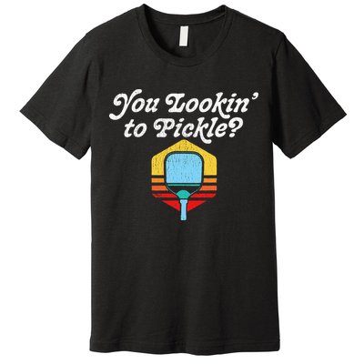 You Lookin To Pickle Pickleball Retro 80s Premium T-Shirt