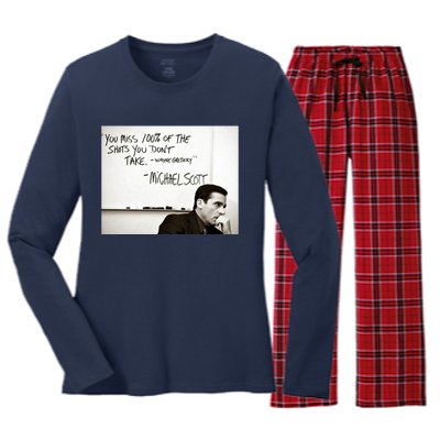 You Miss 100 Of The Shots You Don&X27;T Take. Wayne Gretzky. Michael Scott Women's Long Sleeve Flannel Pajama Set 