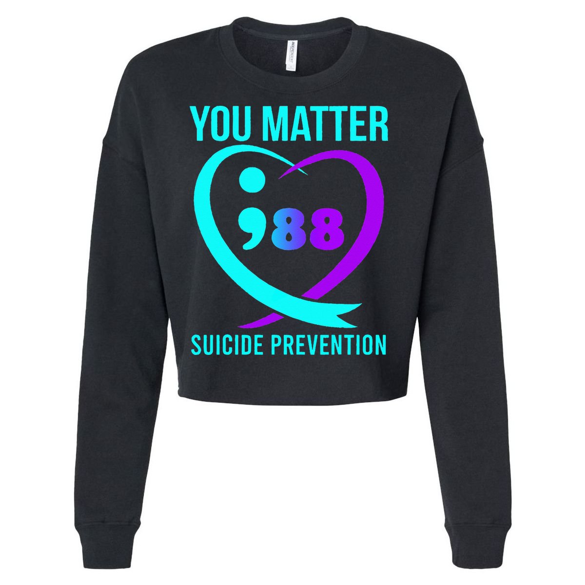 You Matter 988 Suicide Prevention Awareneess Cropped Pullover Crew