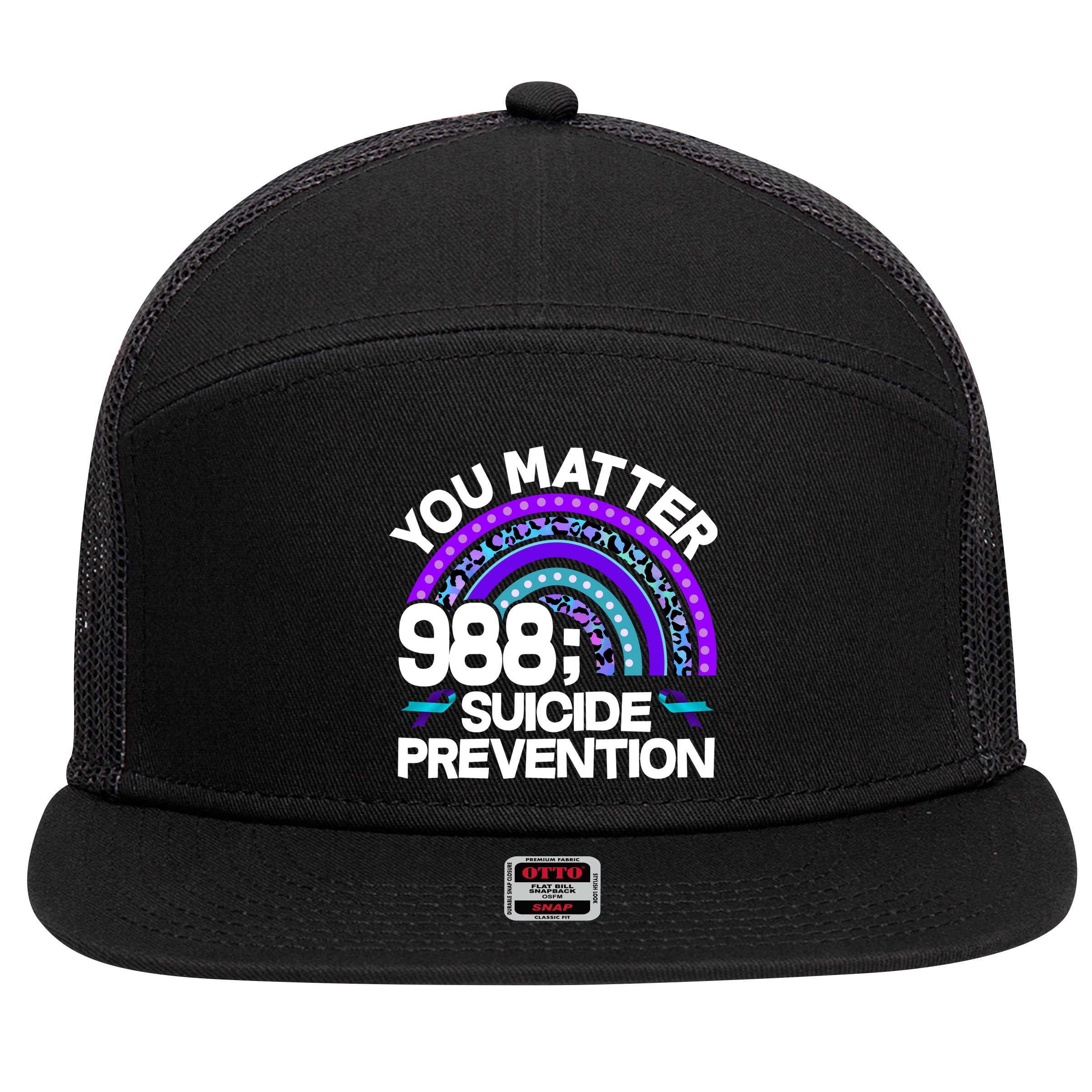You Matter 988 Semicolon Suicide Prevention 7 Panel Mesh Trucker Snapback Hat