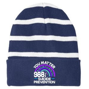 You Matter 988 Semicolon Suicide Prevention Striped Beanie with Solid Band