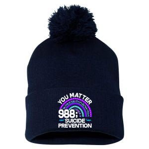 You Matter 988 Semicolon Suicide Prevention Pom Pom 12in Knit Beanie