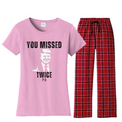 You Missed Again You Missed Me Twice Shot Republican Pro Women's Flannel Pajama Set