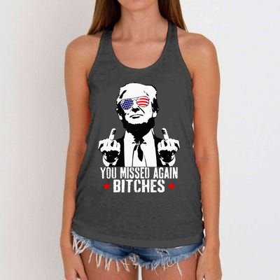 You Missed Again Bitches Women's Knotted Racerback Tank